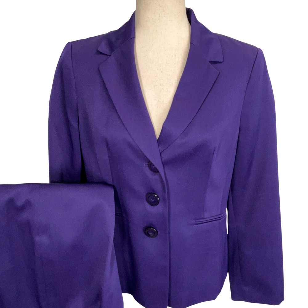 Le Suit  Pant Suit Women 12P Purple Herringbone 3-Button